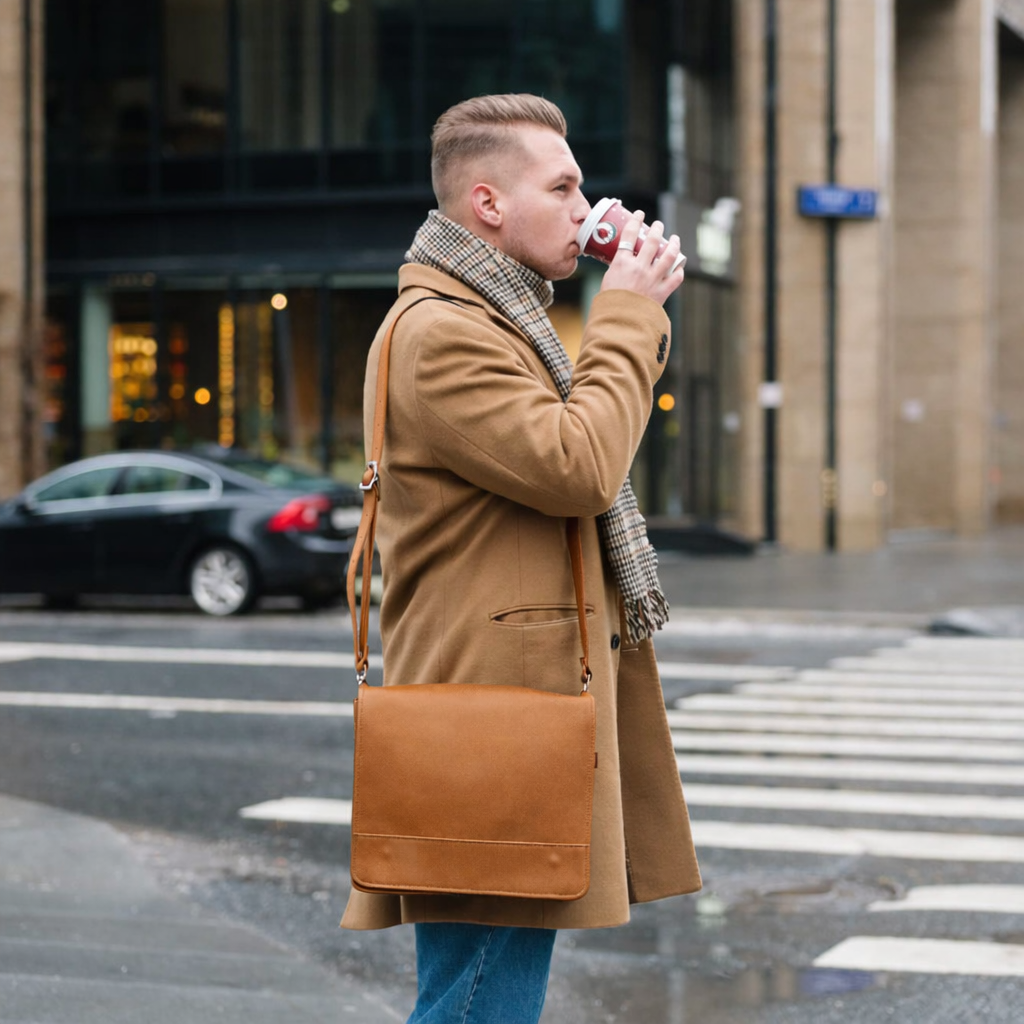 Zatchels Tannery Leather Messenger Bag in Tan, supplier photograph 2