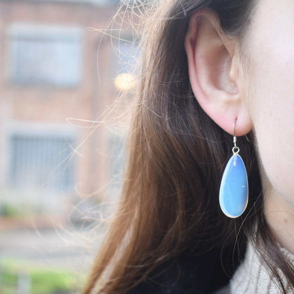 Sea Glass Opal Sterling Silver Earrings, Minimalist Earrings, Bloom Collection | by nlanlaVictory