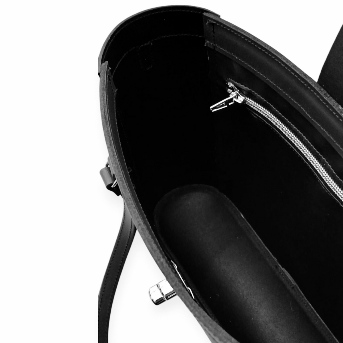 Zatchels Mini Twist Lock Leather Shopper in Black, supplier photograph 4