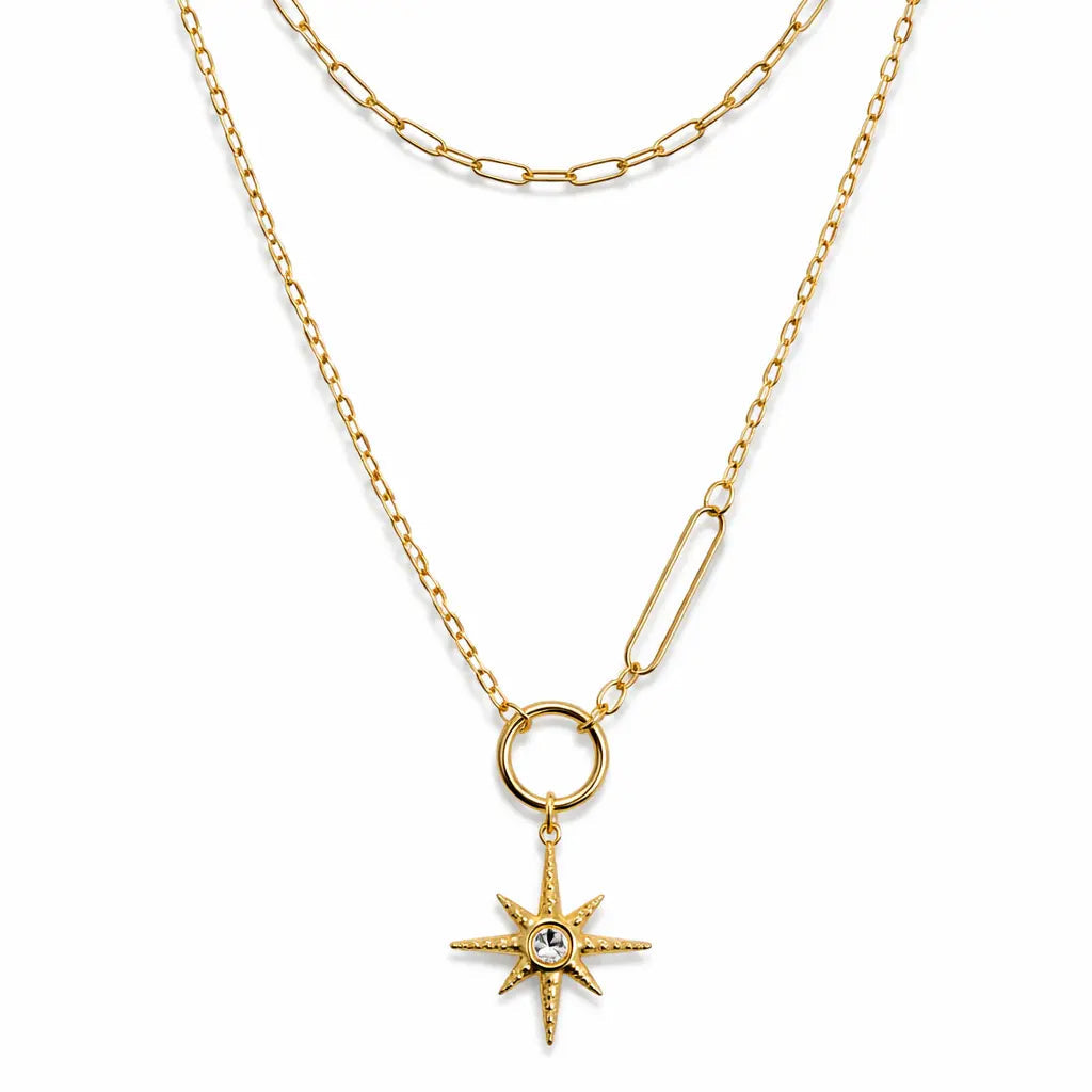 LUXE TONES Sahara gold coloured double layer sunburst pendant necklace; product photograph 2