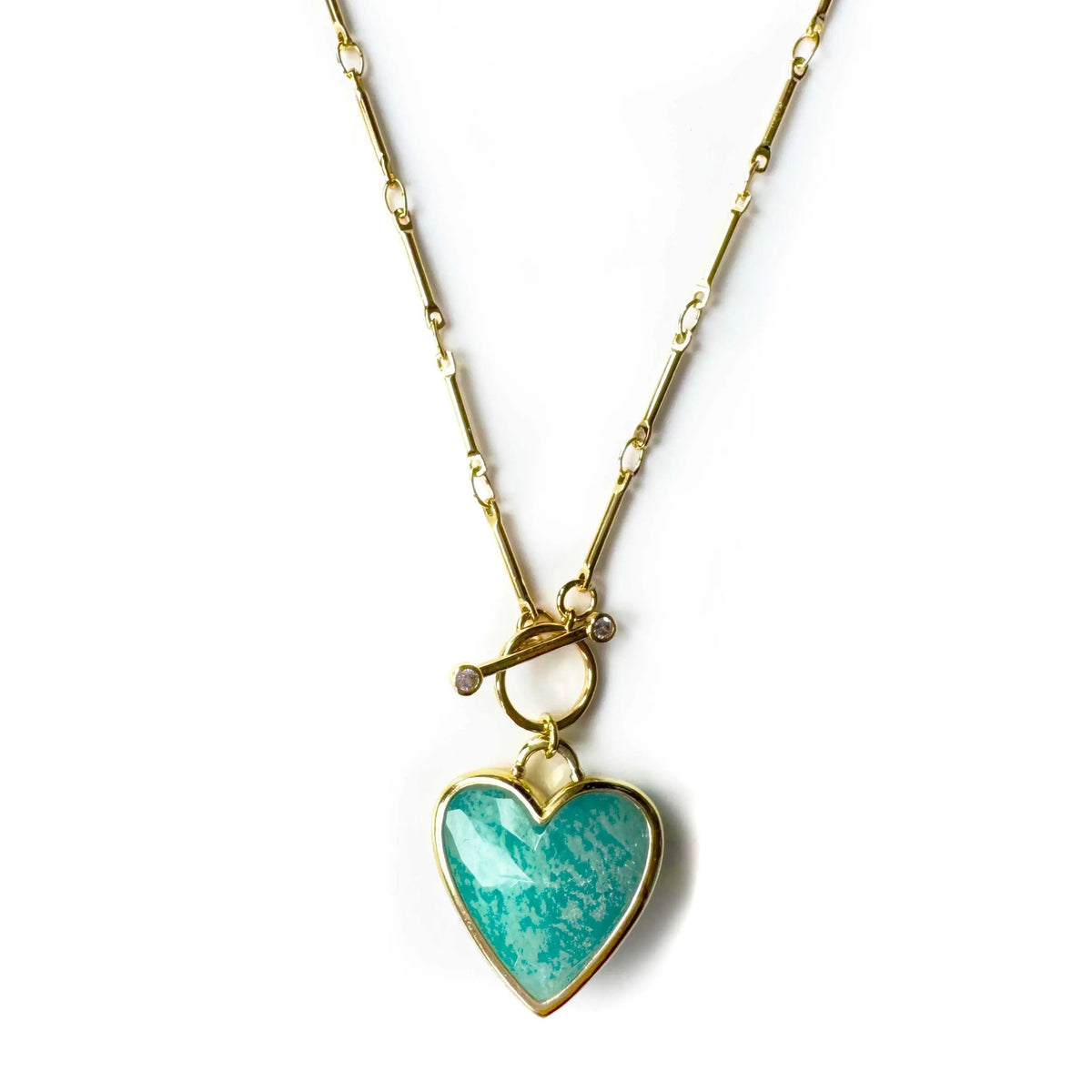 LUXE TONES Sanora turquoise coloured heart pendant on a gold coloured T bar chain