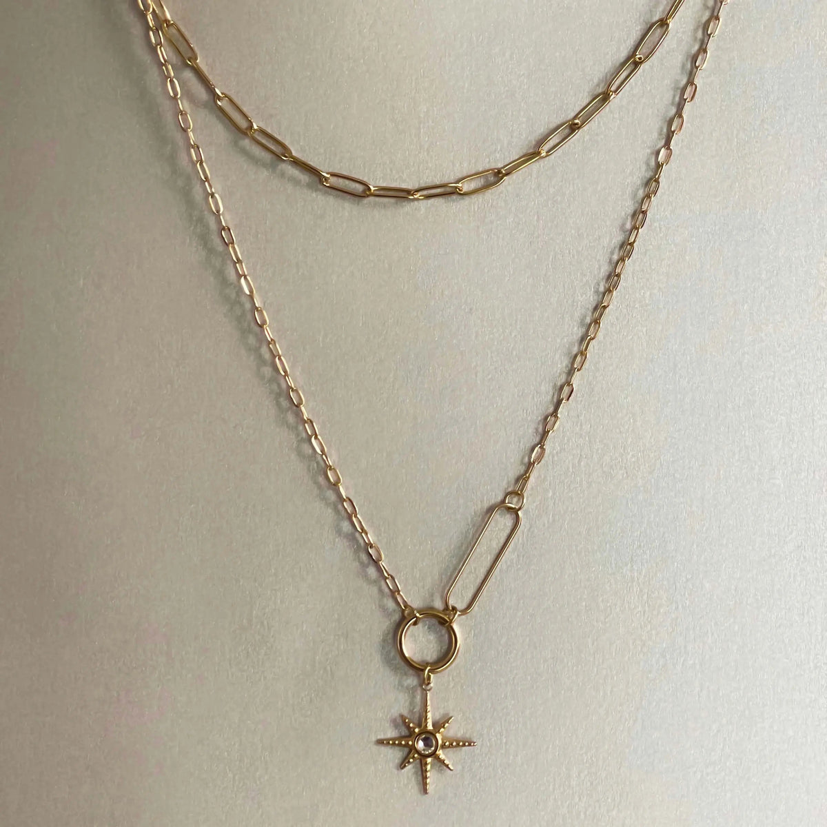 LUXE TONES Sahara gold coloured double layer sunburst pendant necklace; product photograph 4