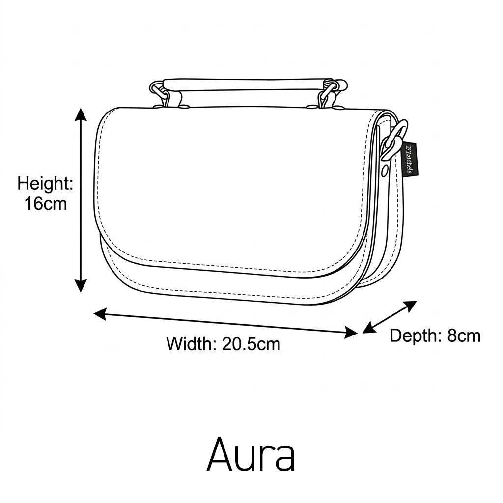 Zatchels Aura Leather Handbag in Chestnut, size guide