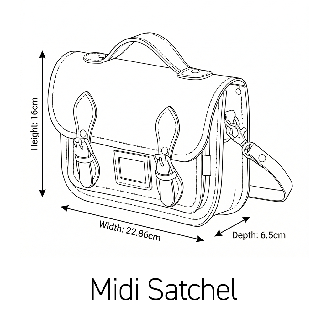 Zatchels Leather Midi Satchel in Oxblood, size guide