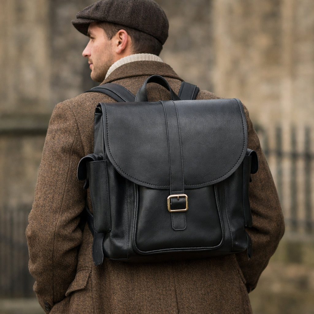 Zatchels Men's Tannery Leather Backpack in Black, supplier photograph 2