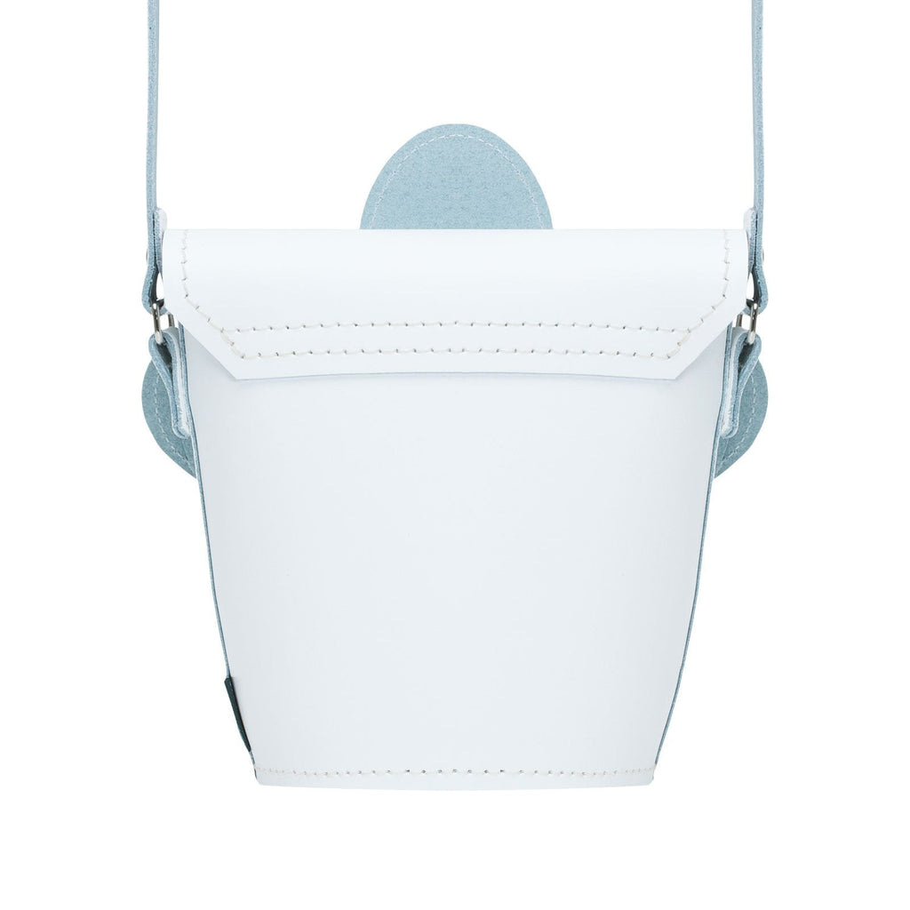 Zatchels Daisy Leather Barrel Bag in White, back view