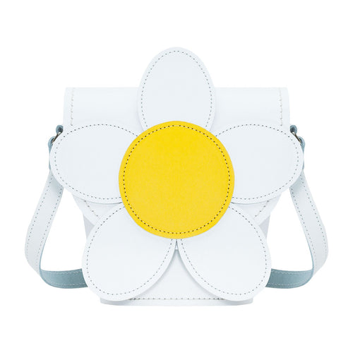 Zatchels Daisy Leather Barrel Bag in White, front view