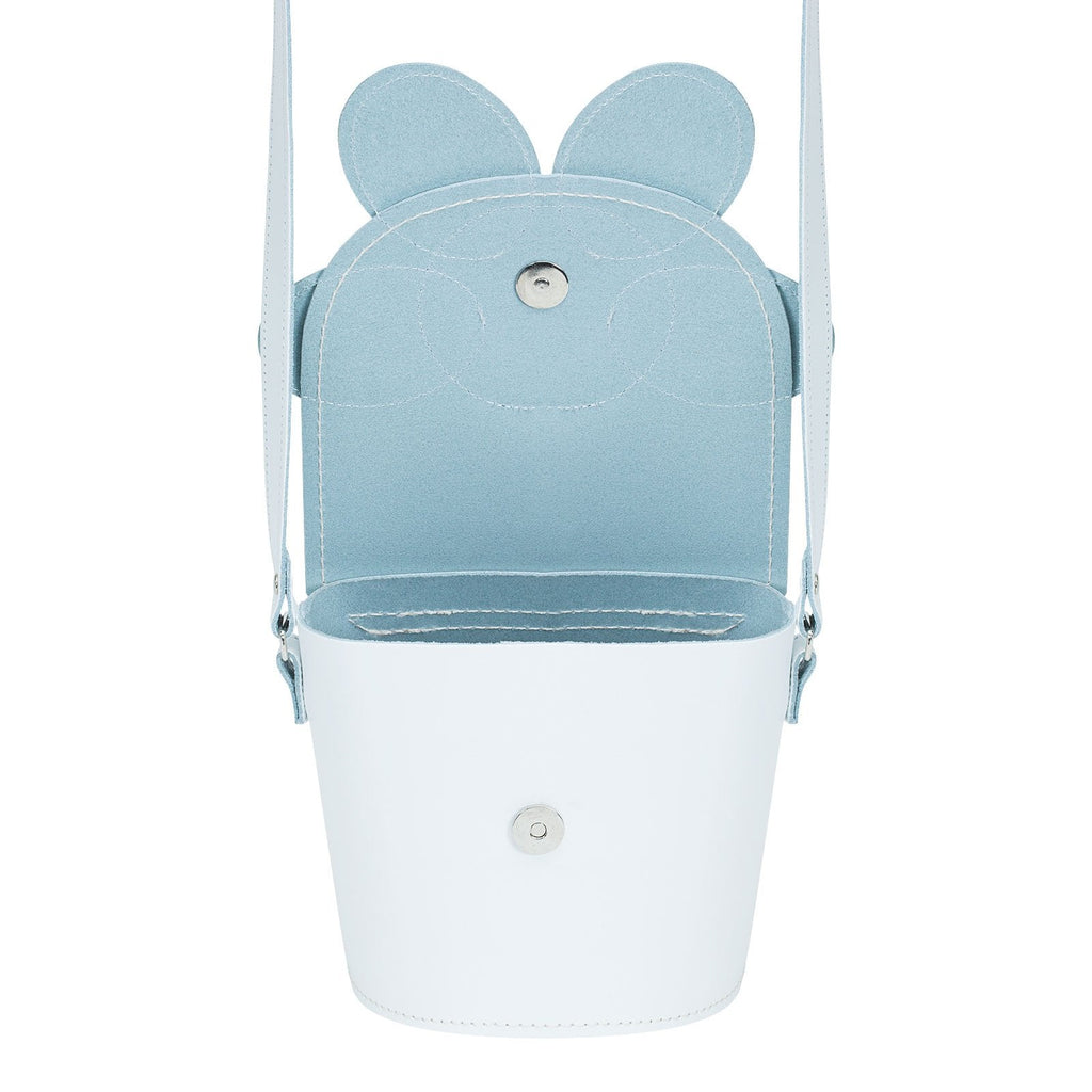 Zatchels Daisy Leather Barrel Bag in White, shown open
