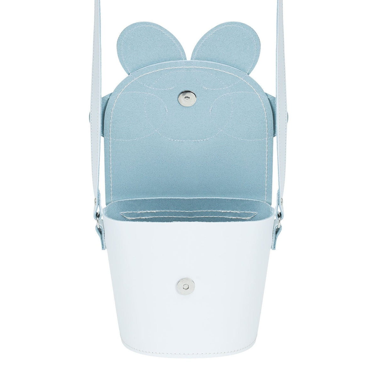 Zatchels Daisy Leather Barrel Bag in White, shown open