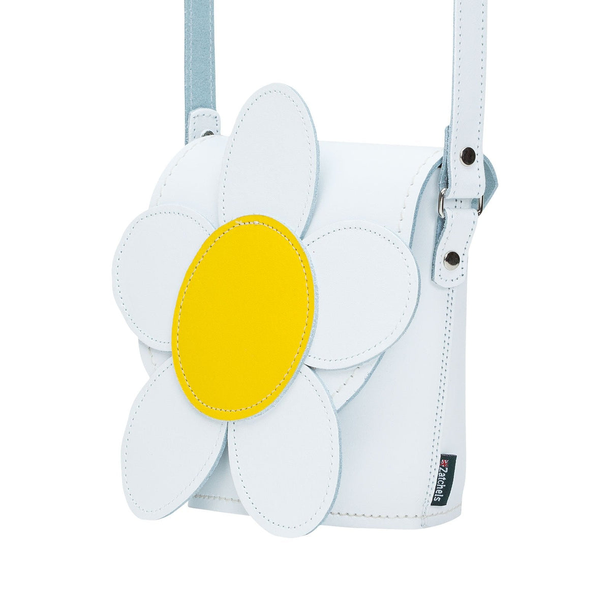 Zatchels Daisy Leather Barrel Bag in White, side view