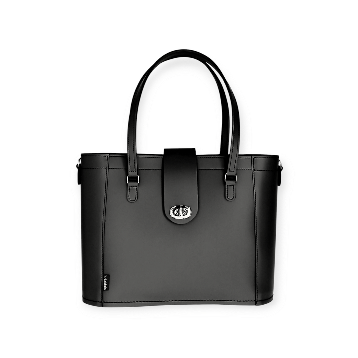Actual supplier photograph of Zatchels Mini Twist Lock Leather Shopper in Black