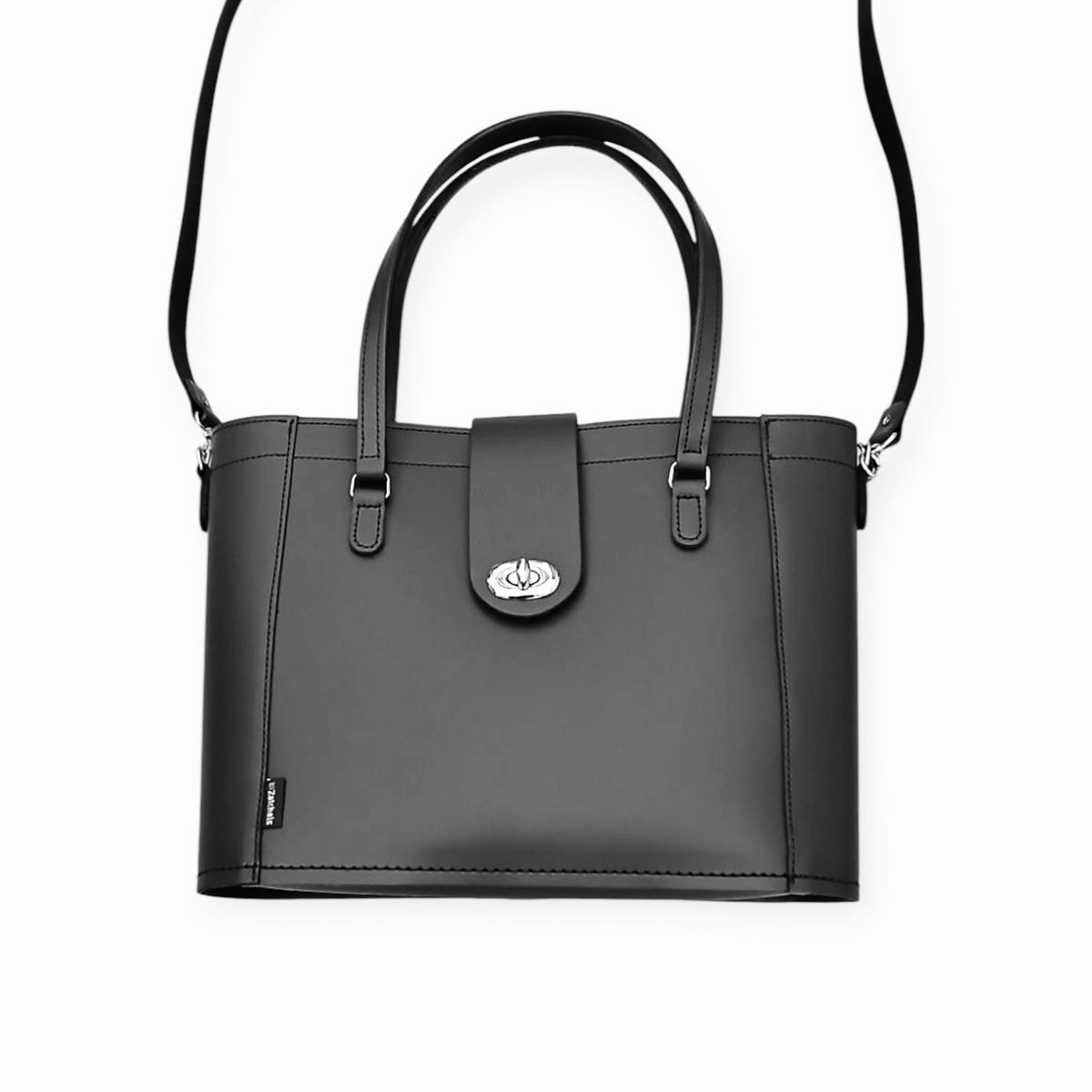 Zatchels Mini Twist Lock Leather Shopper in Black, supplier photograph 3