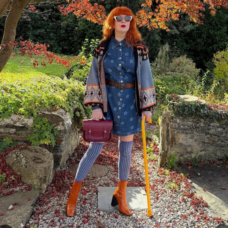 Zatchels Leather Midi Satchel in Oxblood, shown worn by a model