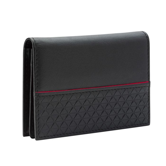 Fred Bennett black leather card holder with contrasting red stitching