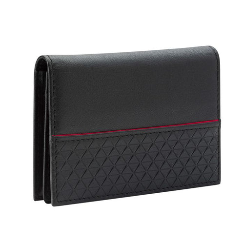 Fred Bennett black leather card holder with contrasting red stitching